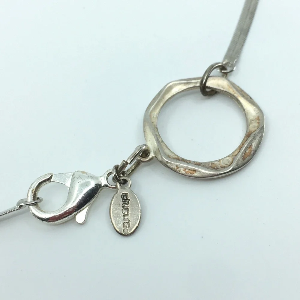 Chico's Signed Eyeglass Holder Long Necklace Silver Chain - Picture 8 of 13